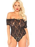 Teddy, lace, open crotch, off shoulder